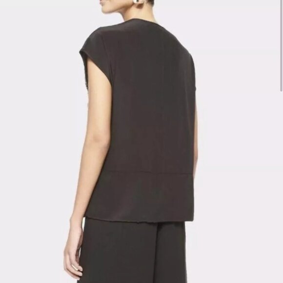 Eileen Fisher Crep Silk Sequin Rivulet Black Cap Sleeve Cocktail Blouse Top Tee - Picture 3 of 4
